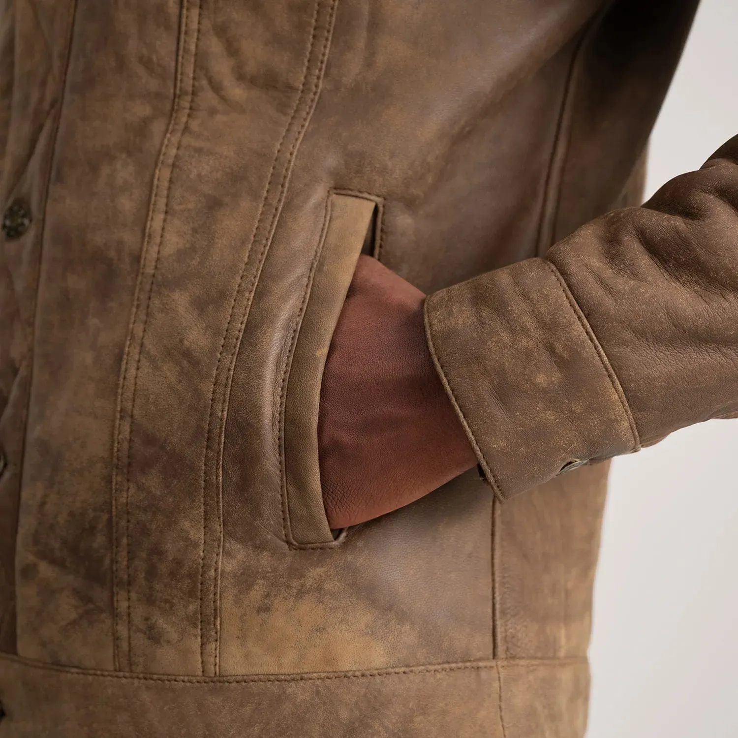 Dallis Snuffed Brown Shearling Trucker Jacket