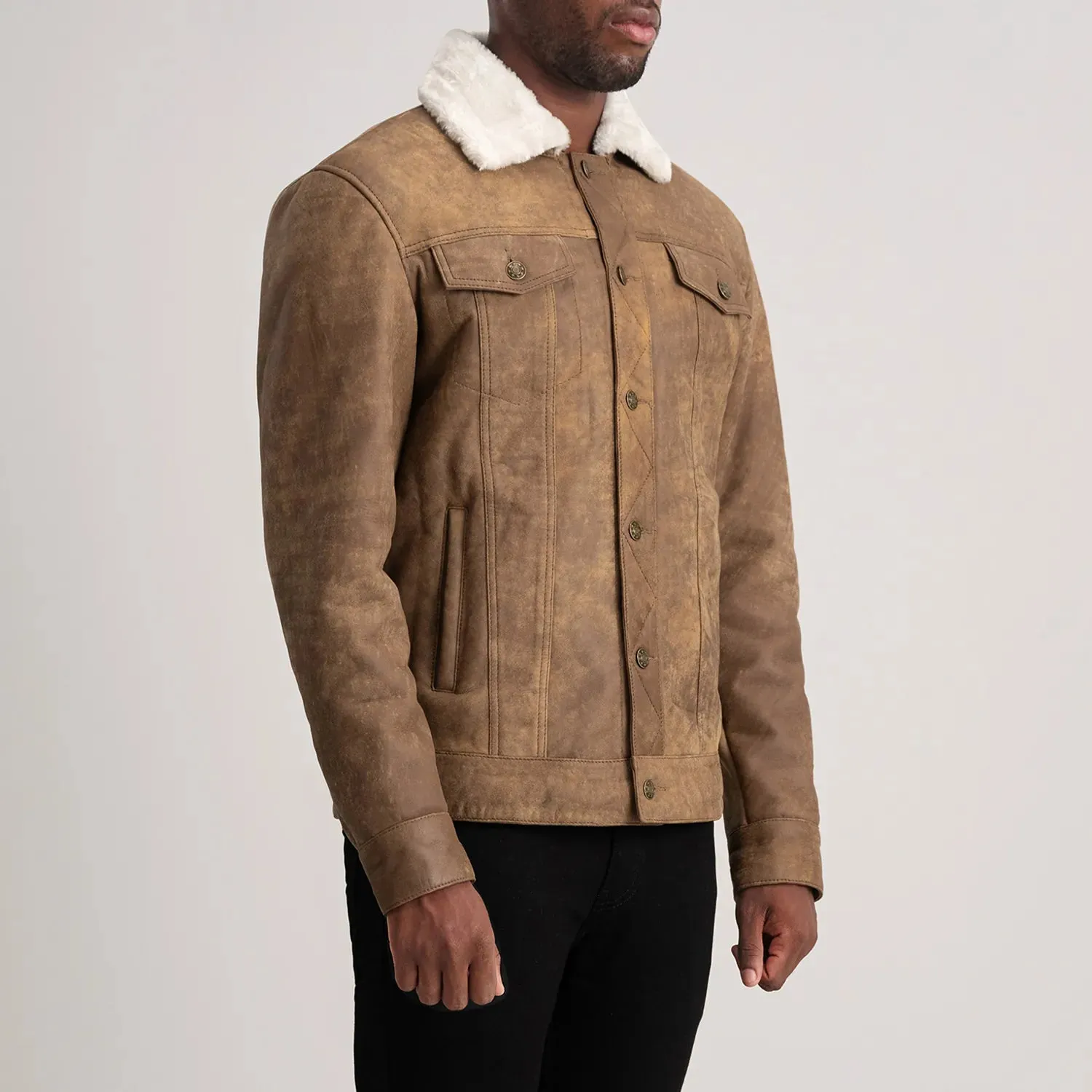 Dallis Snuffed Brown Shearling Trucker Jacket