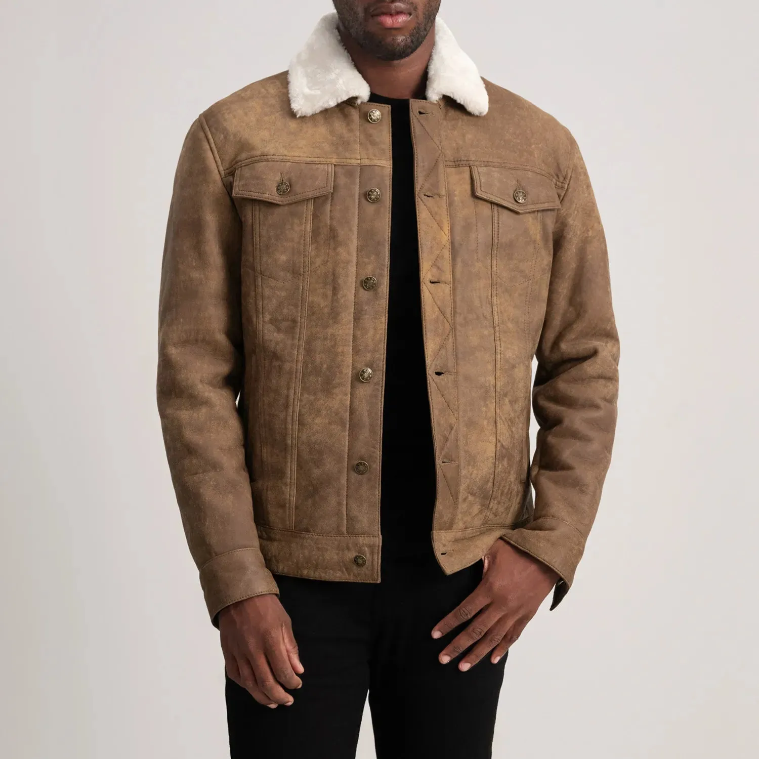 Dallis Snuffed Brown Shearling Trucker Jacket