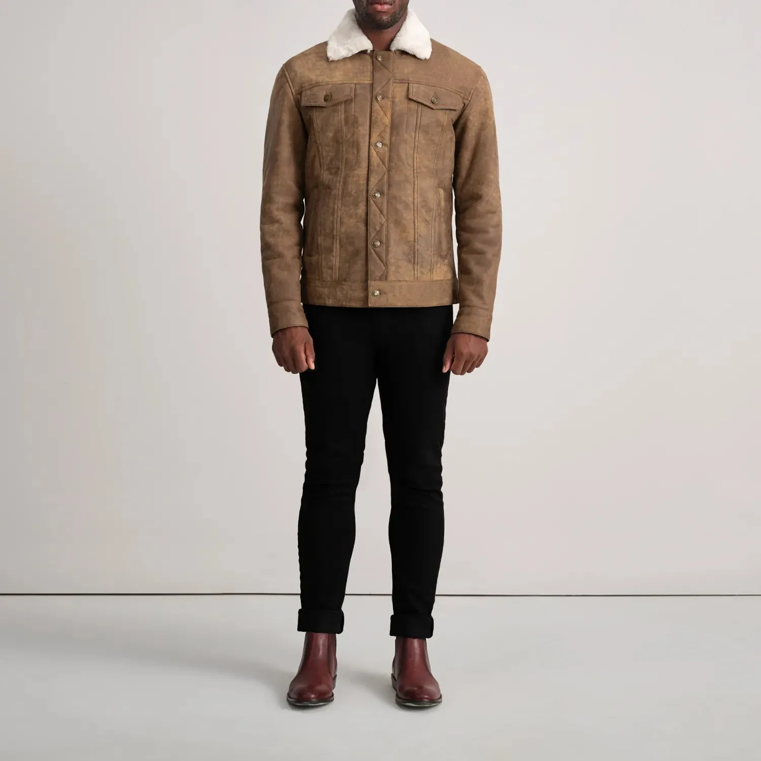 Dallis Snuffed Brown Shearling Trucker Jacket