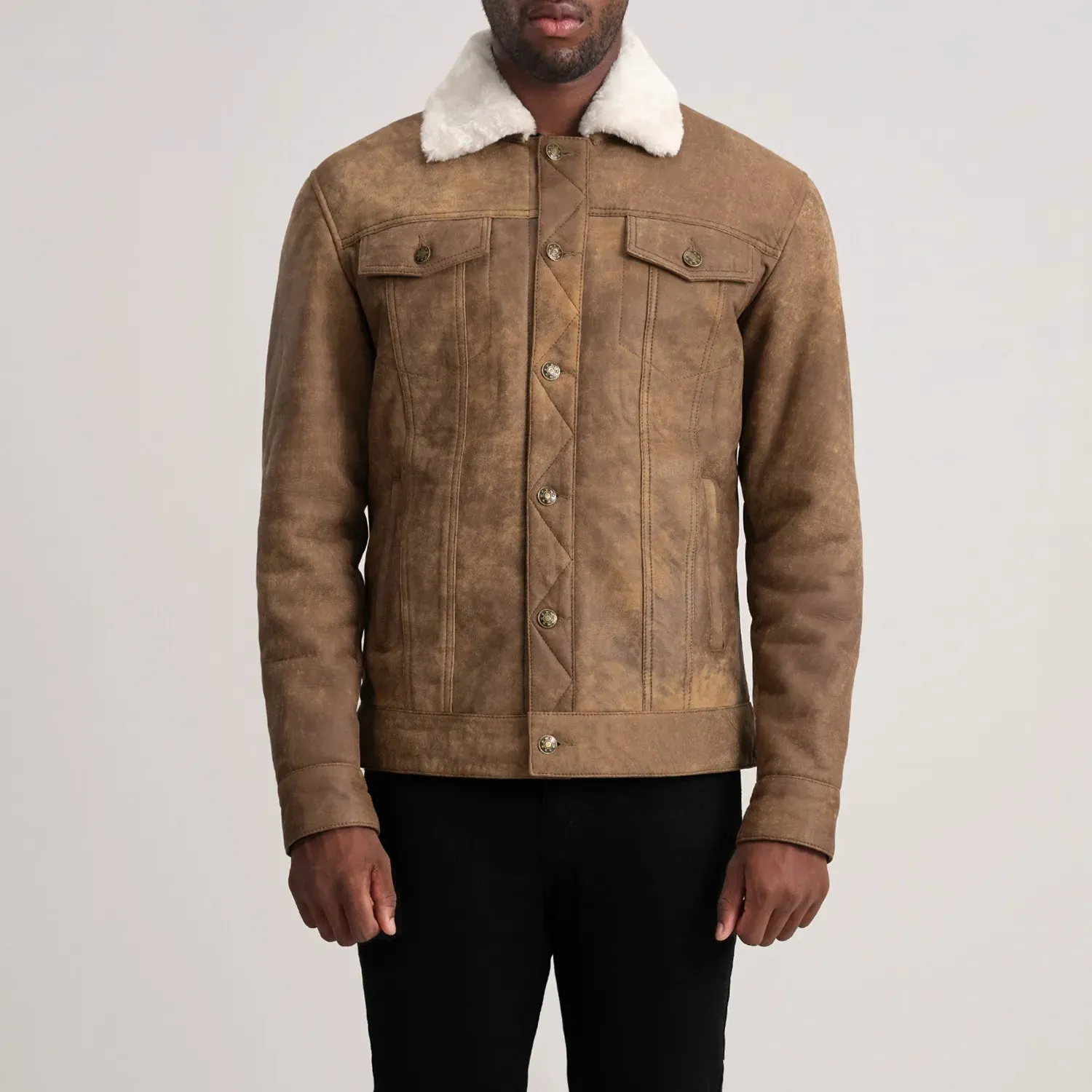 Dallis Snuffed Brown Shearling Trucker Jacket