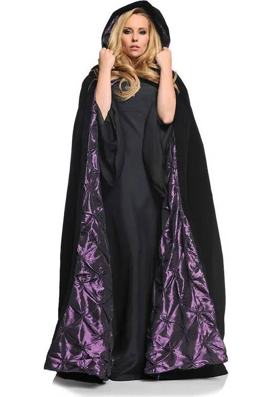 Deluxe Black and Purple Velvet Costume Cape