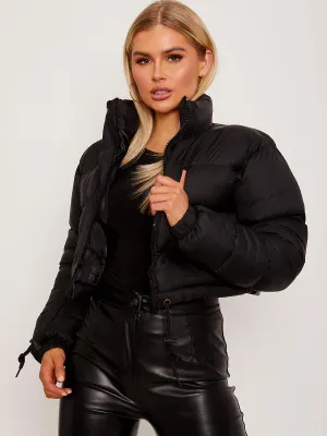 Dora Cropped Puffer Jacket In Black