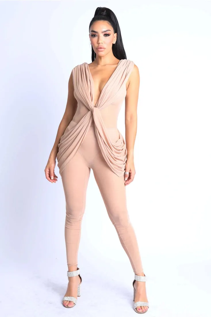 Draped Mesh Jumpsuit