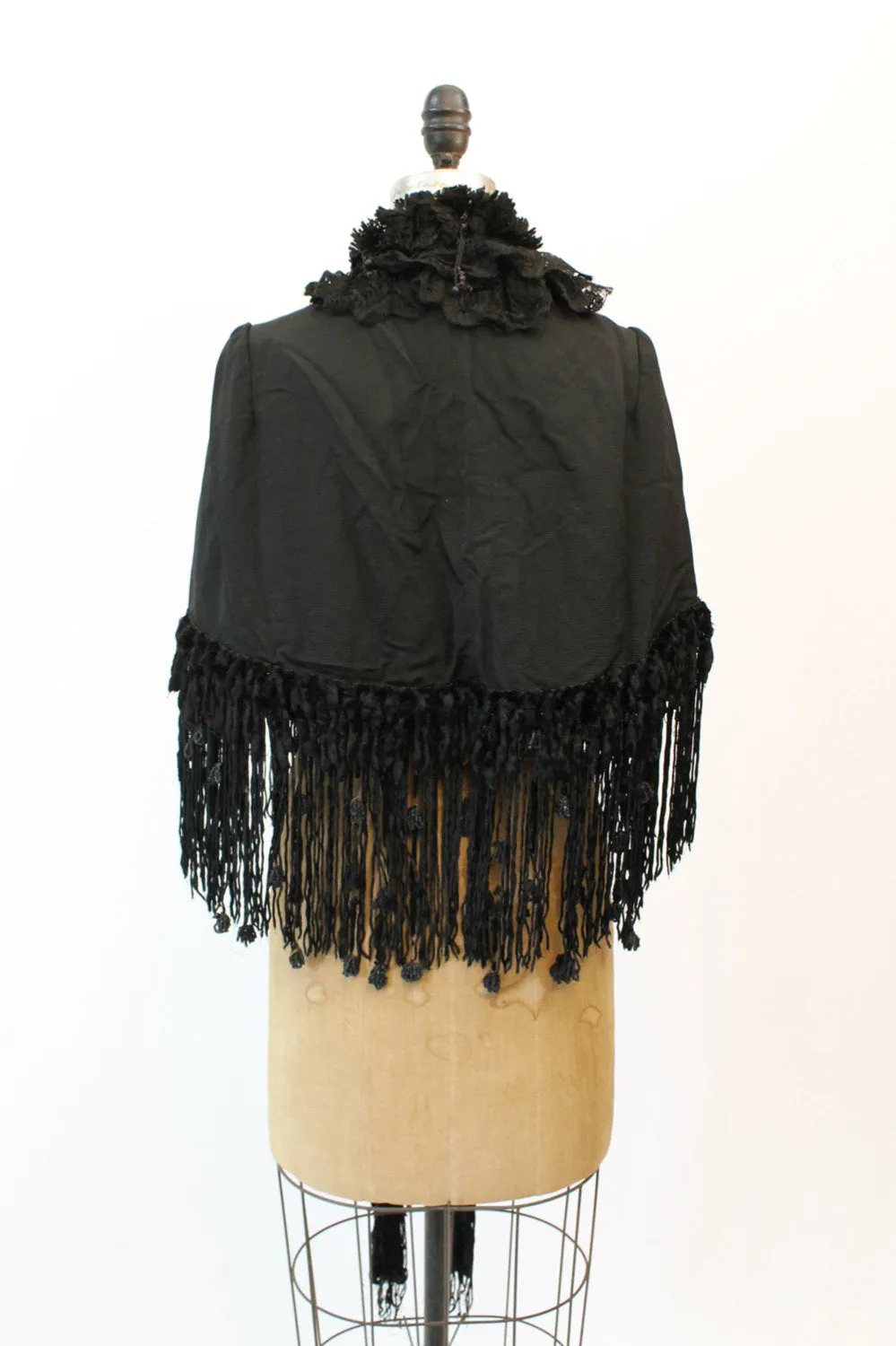 Edwardian mantle cape silk fur fringe antique xs small | new fall