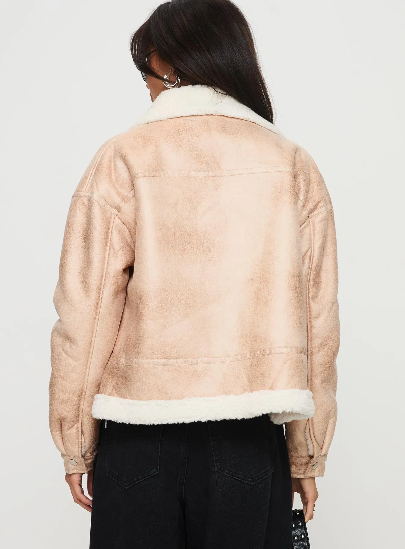 Fashionkova Solara Faux Leather Shearling Jacket Beige