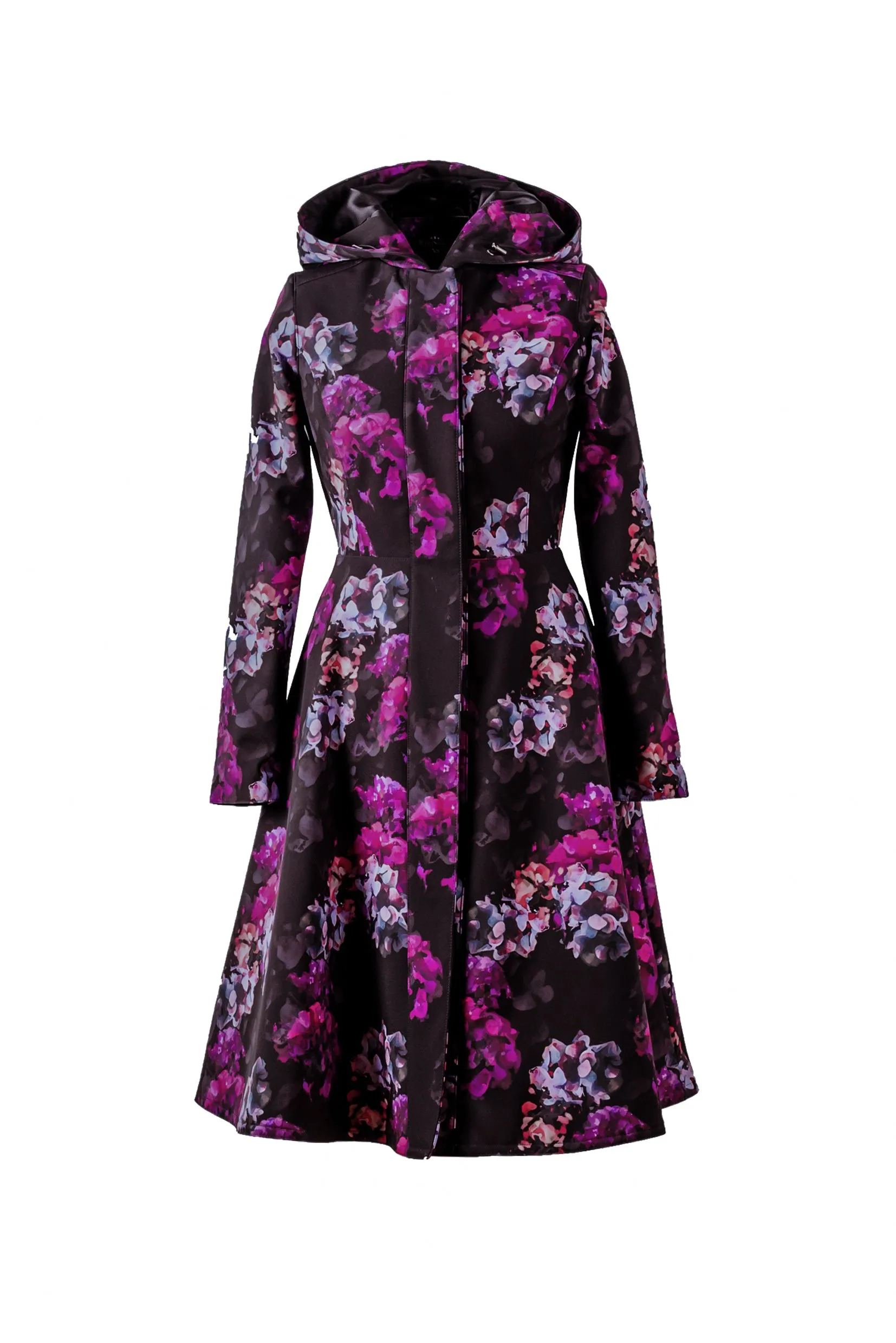 Fit and Flare Coat with A-Line Skirt in Black and Purple | 'Hortense'