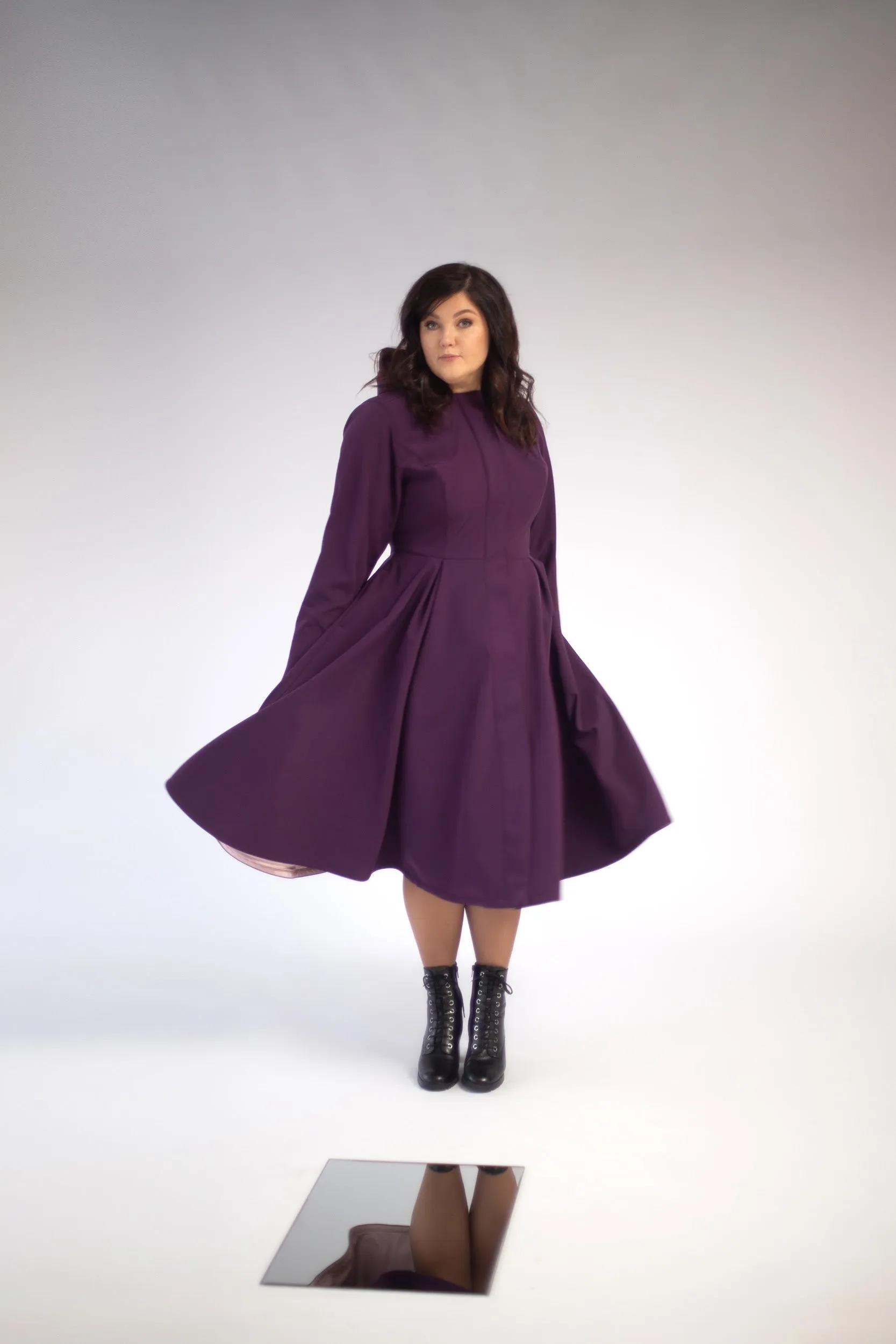 Fit and Flare Coat with Pleated Skirts in Dark Purple | 'Ruby Purple'