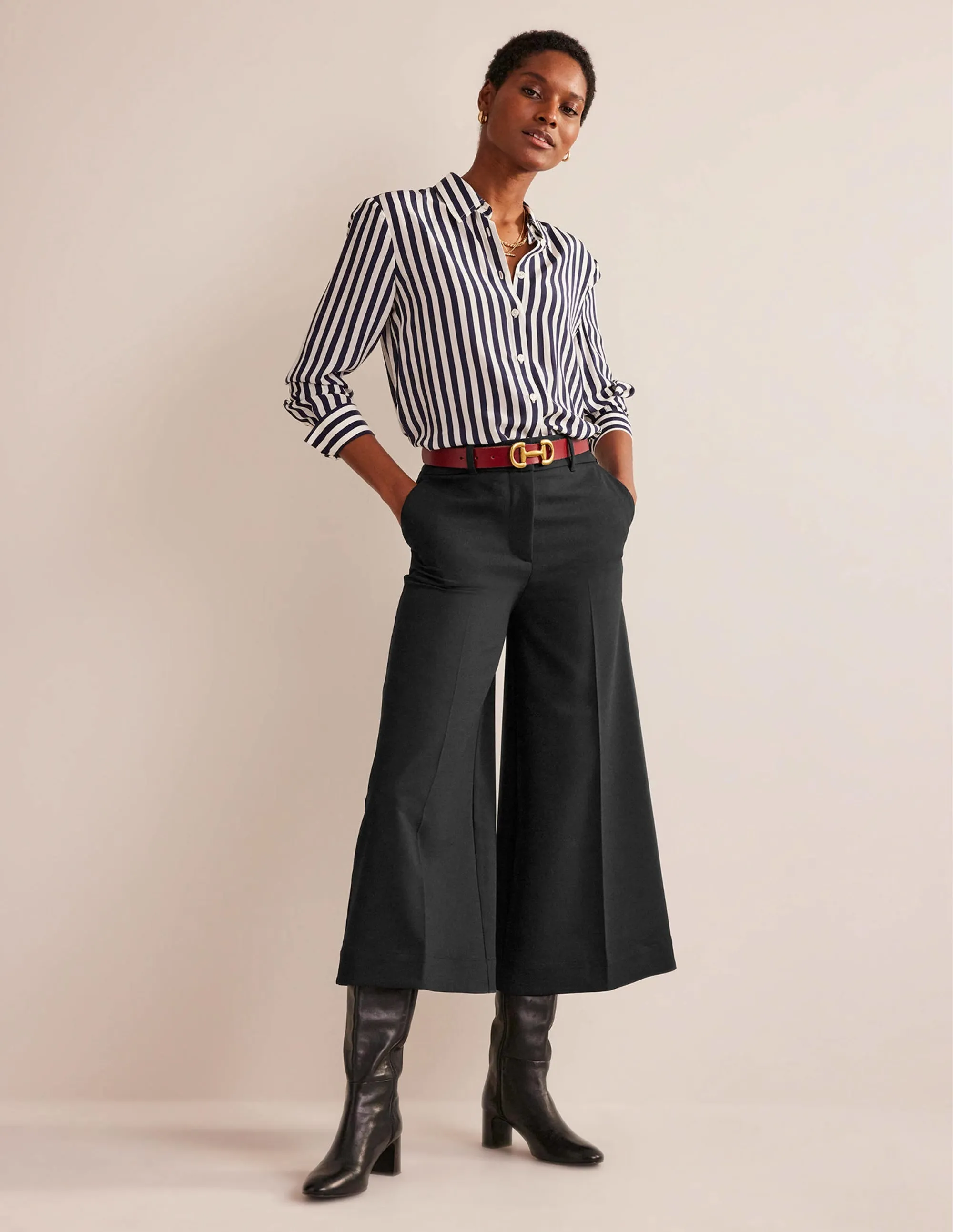 Fluid Wide-Leg Culottes-Black