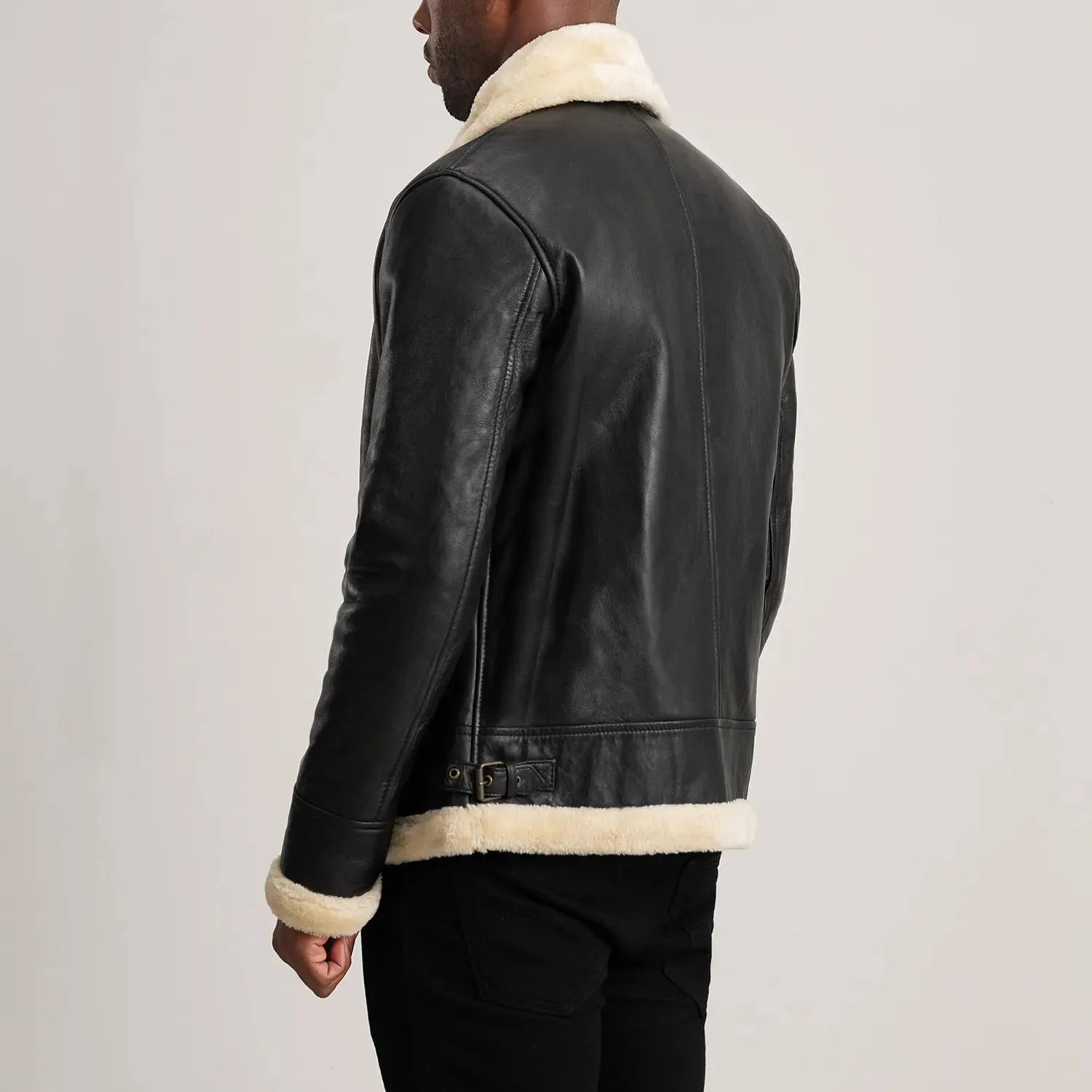 Francis B-3 Black & Cream Leather Bomber Jacket