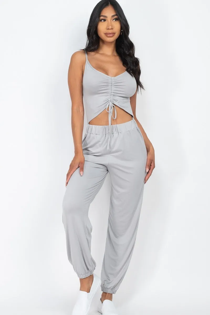 Front Ruched With Adjustable String Cami Casual/summer Jumpsuit