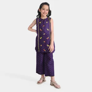 Girls Jacquard EMB 2PC Suit Little-Purple