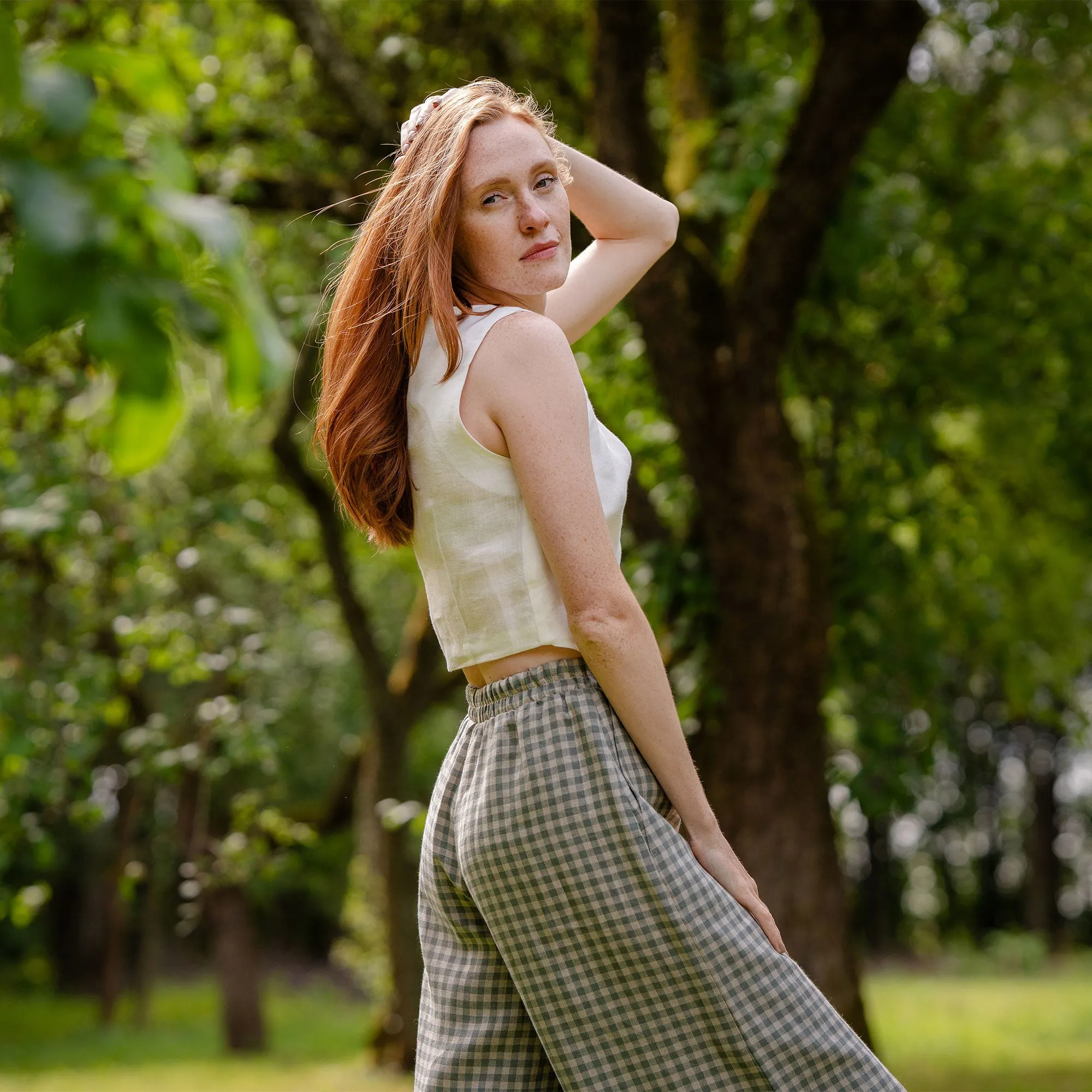 Green Gingham Linen Culottes Lana