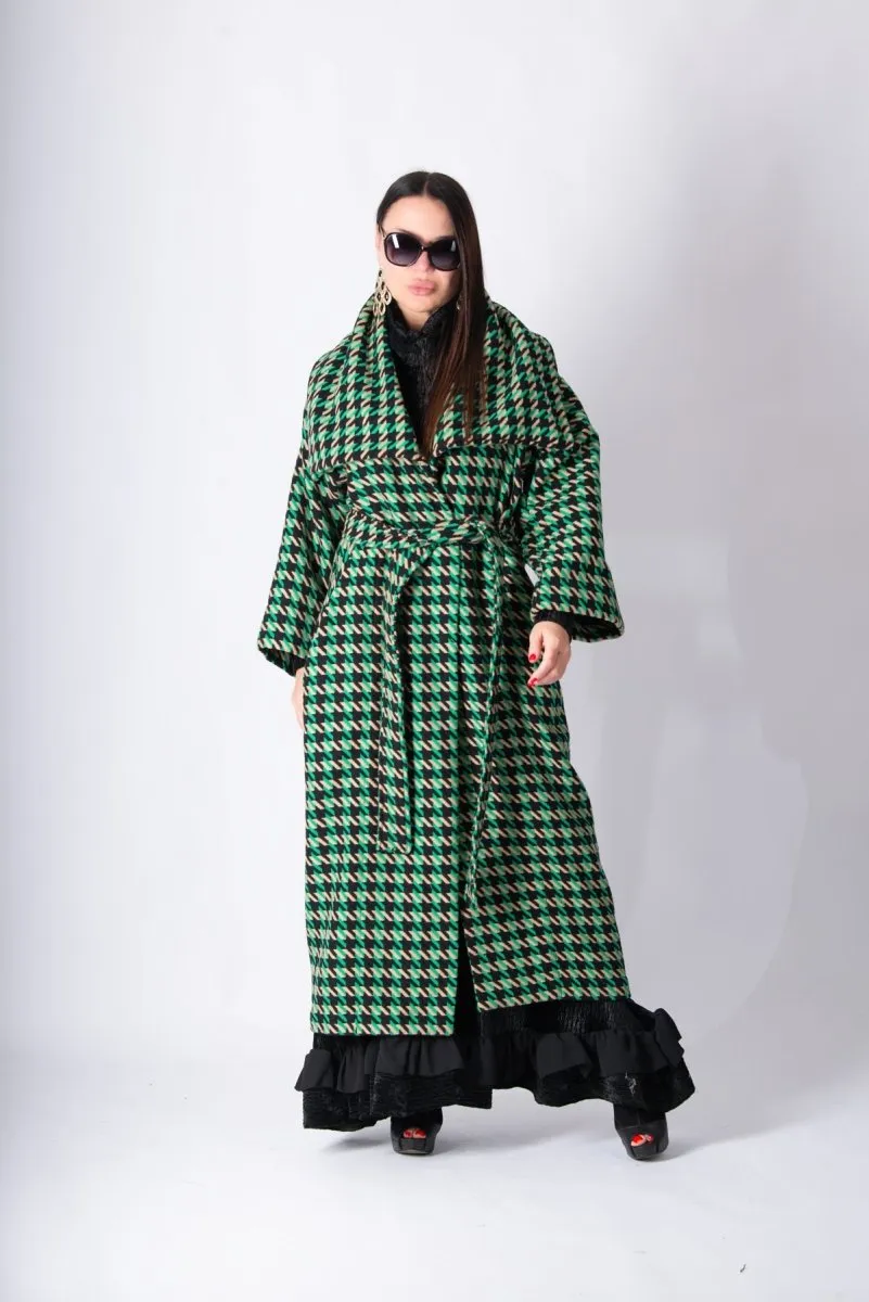 Green Houndstooth Coat OFELIA