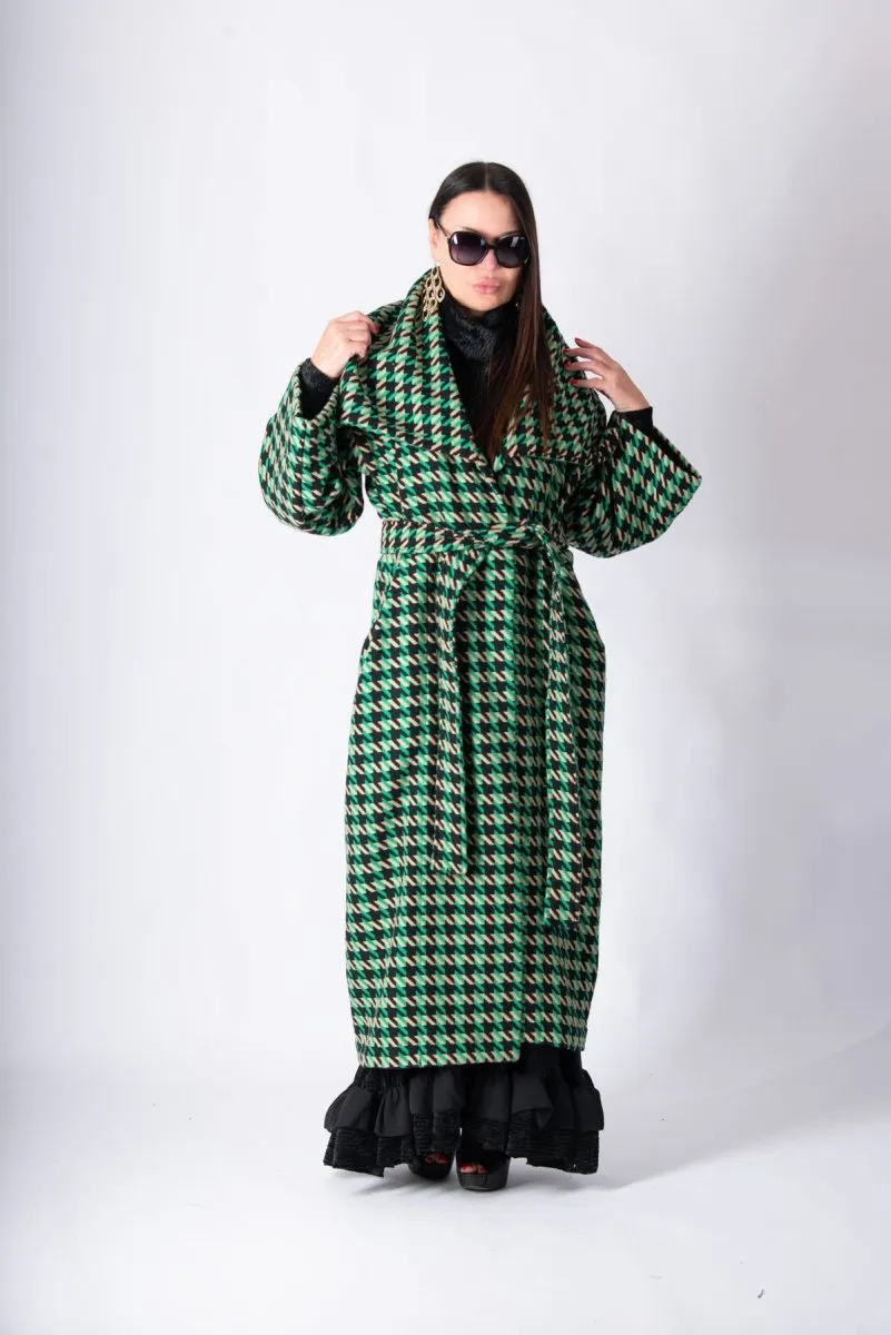 Green Houndstooth Coat OFELIA