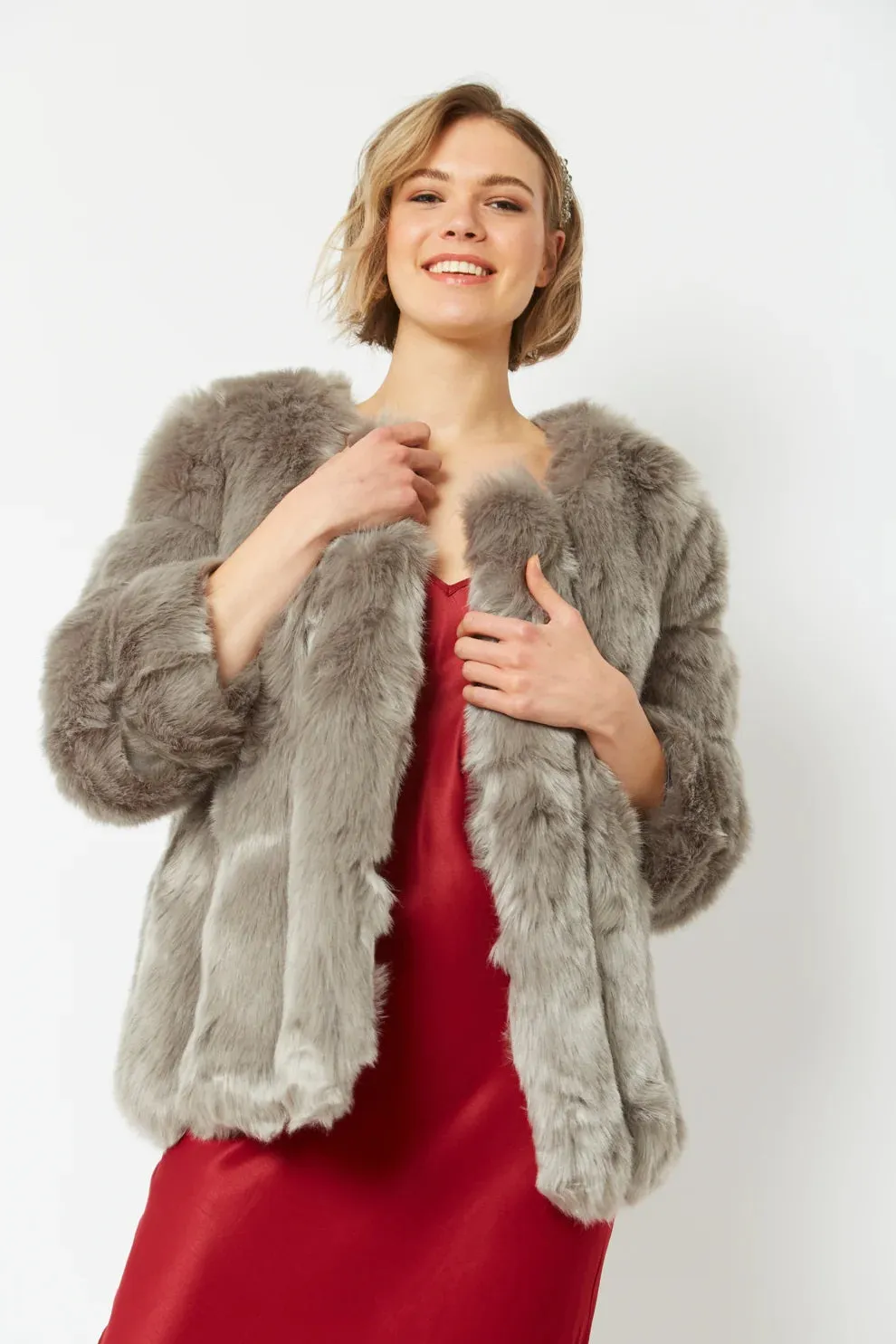 Grey Faux Fur Coat