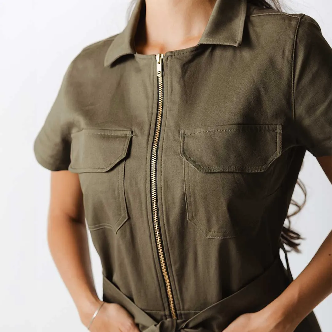 Hamptons Jumpsuit, Olive Canvas