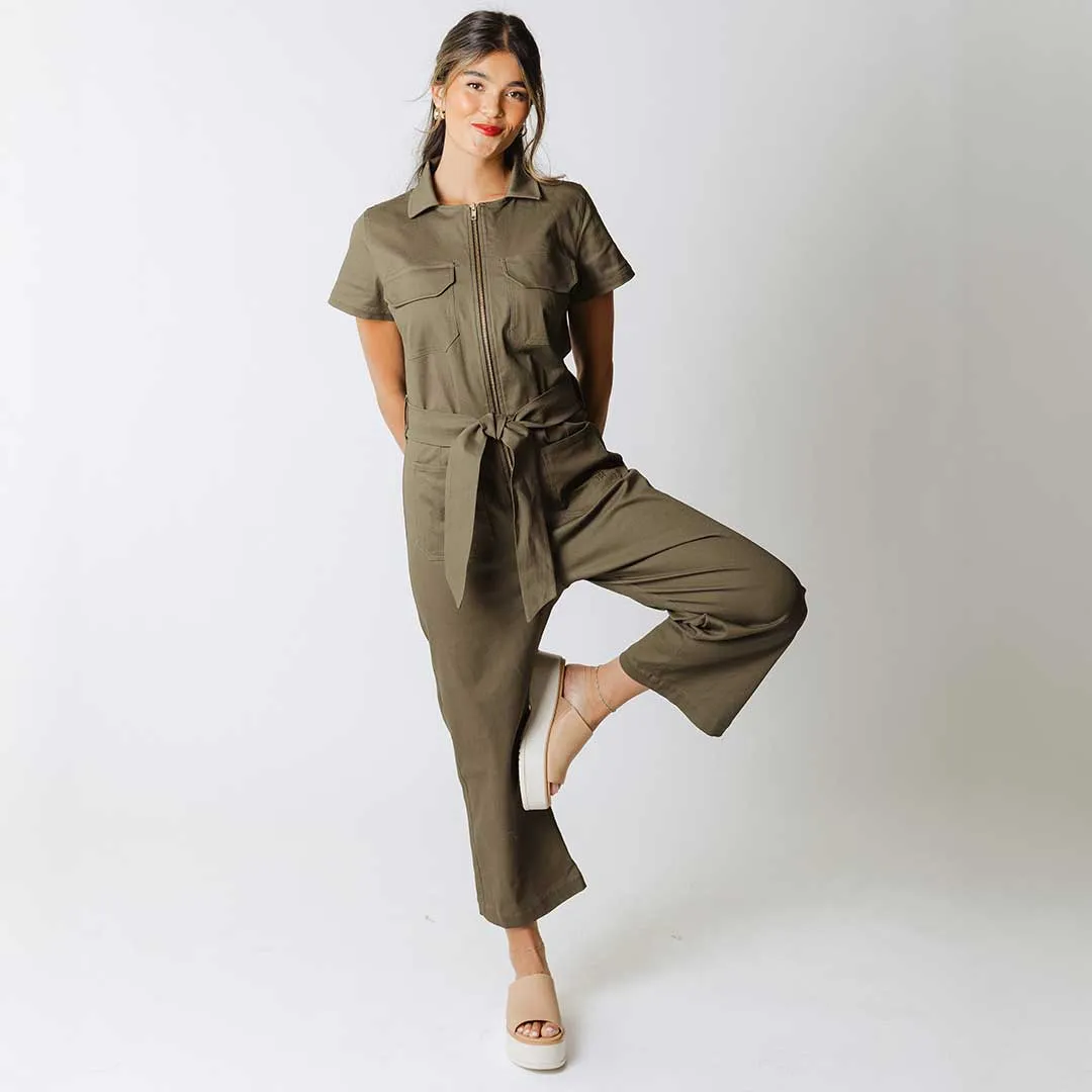 Hamptons Jumpsuit, Olive Canvas