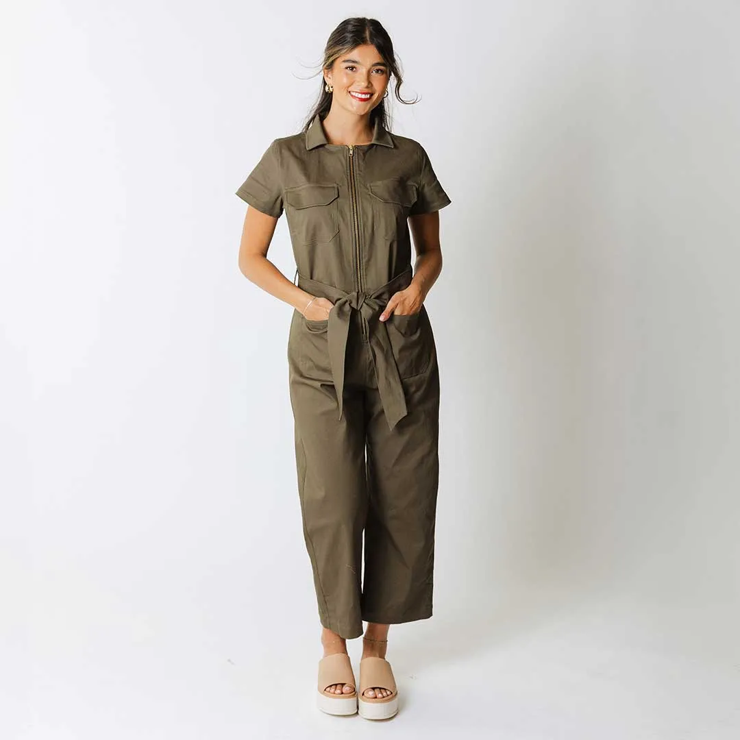 Hamptons Jumpsuit, Olive Canvas