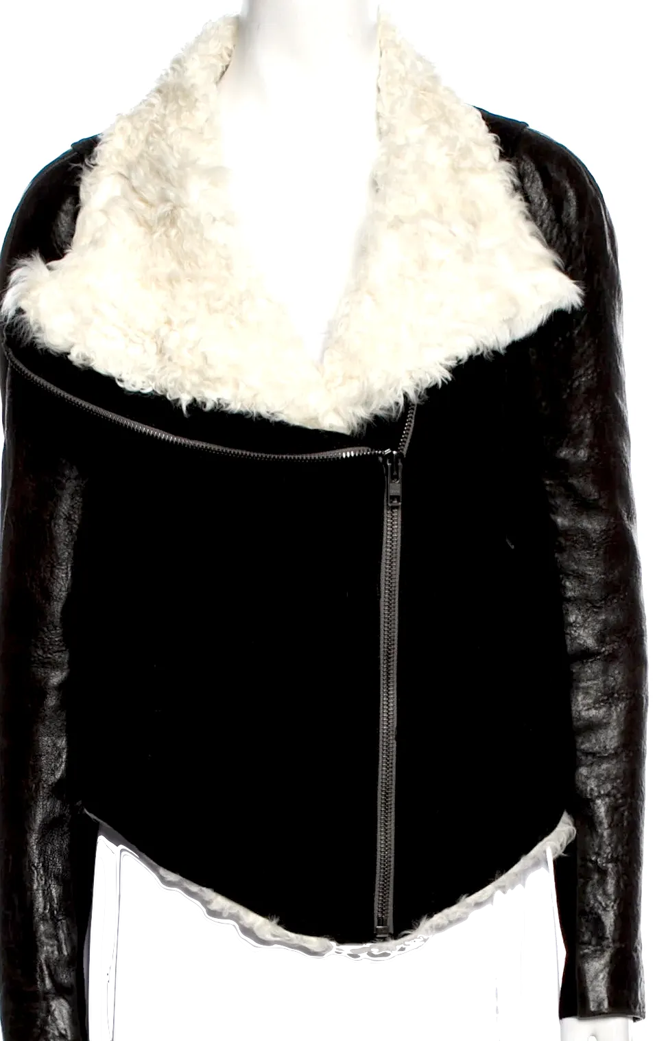 Helmut Lang NY. Black Lamb Leather Shearling Fur Moto Style Jacket