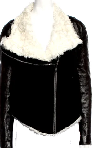 Helmut Lang NY. Black Lamb Leather Shearling Fur Moto Style Jacket