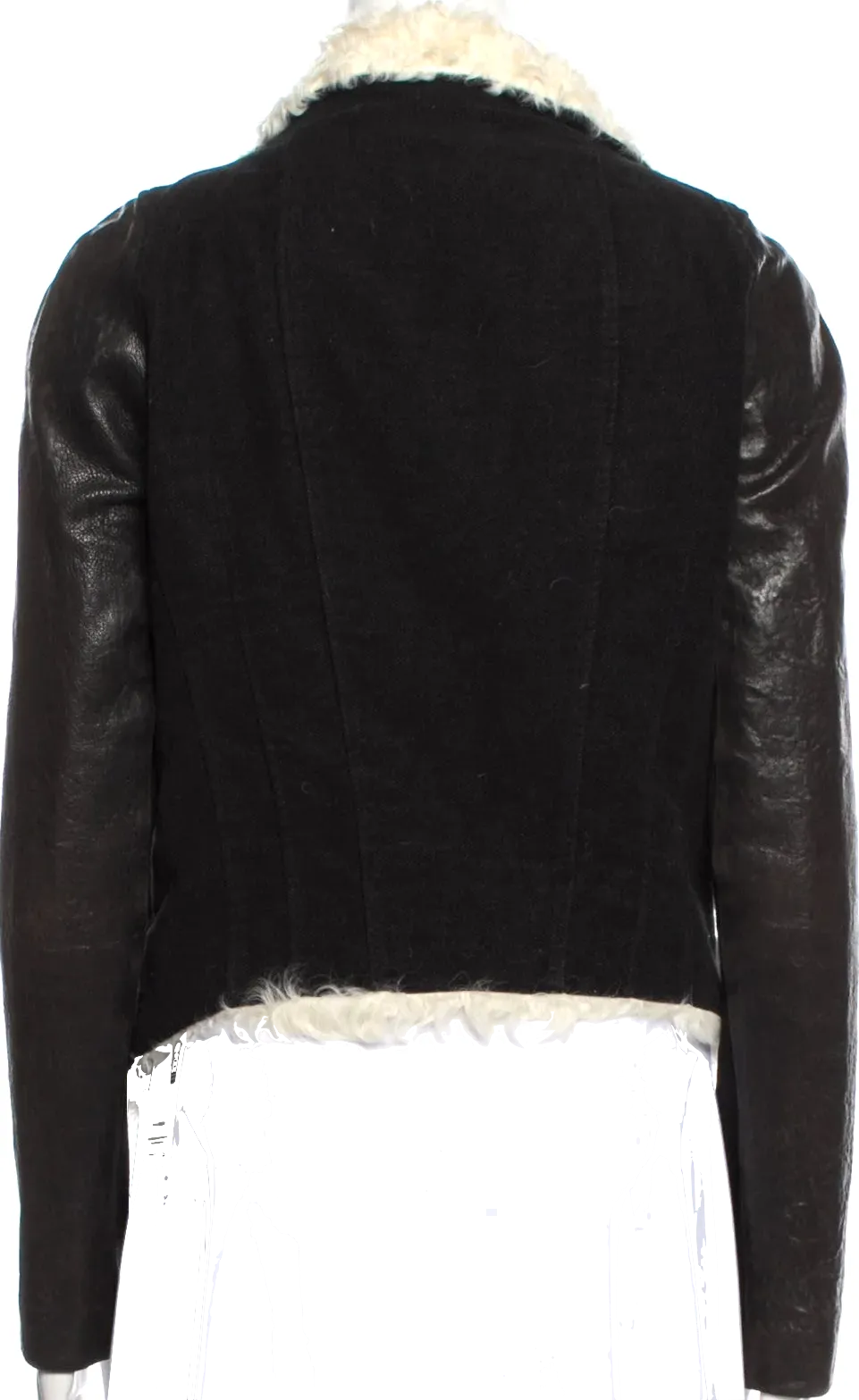 Helmut Lang NY. Black Lamb Leather Shearling Fur Moto Style Jacket