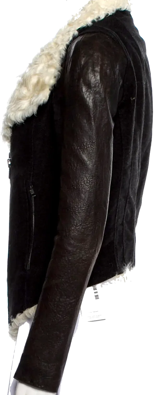 Helmut Lang NY. Black Lamb Leather Shearling Fur Moto Style Jacket