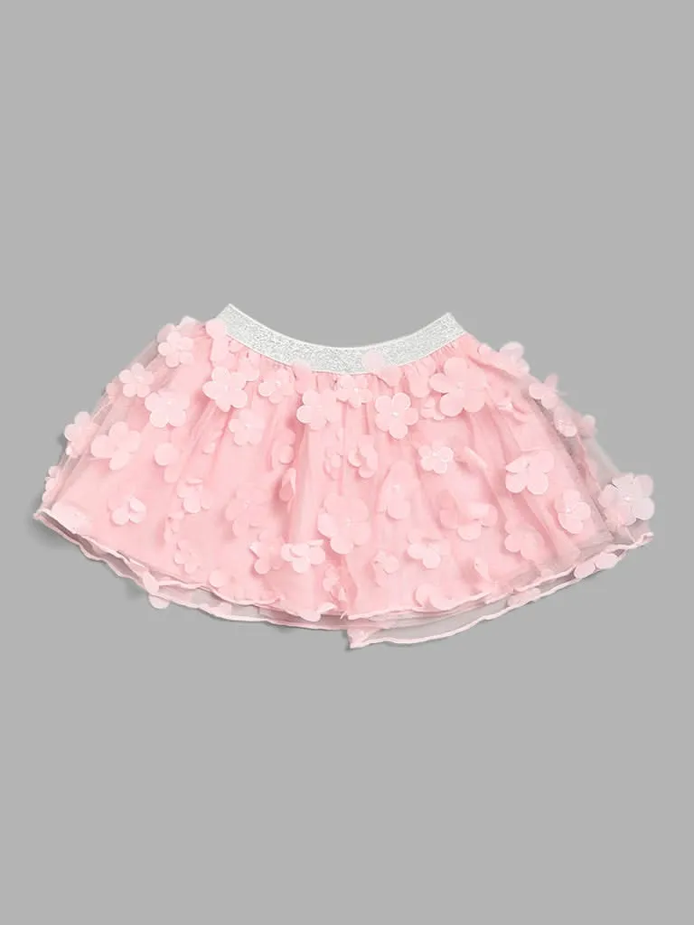 HOP Baby Pink Floral Mesh Skirt