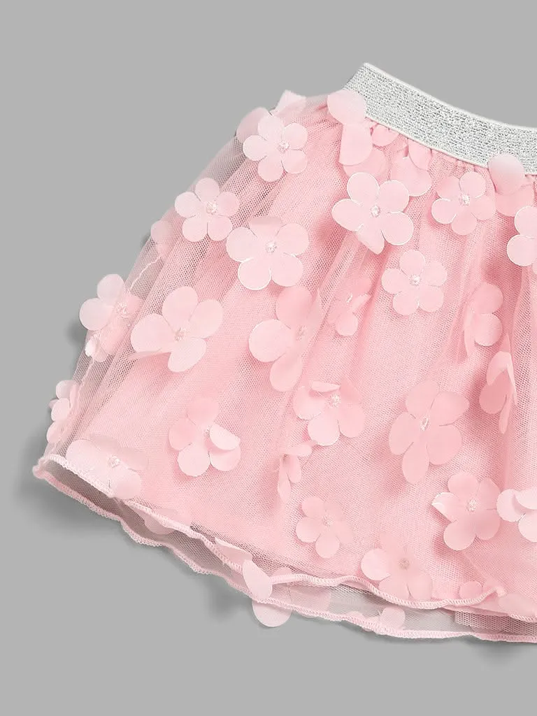 HOP Baby Pink Floral Mesh Skirt