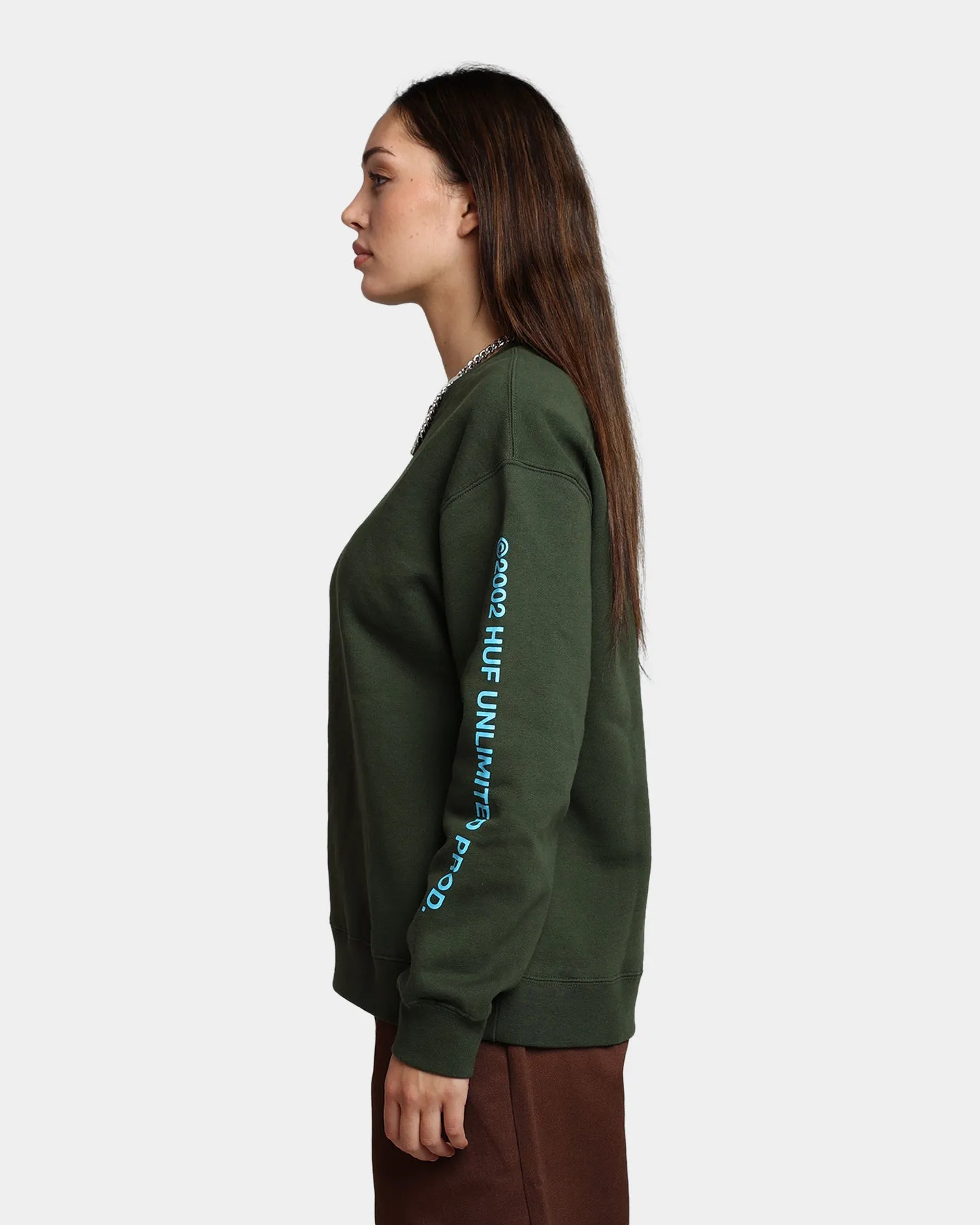 HUF Women's Italicized Crewneck Hunter Green