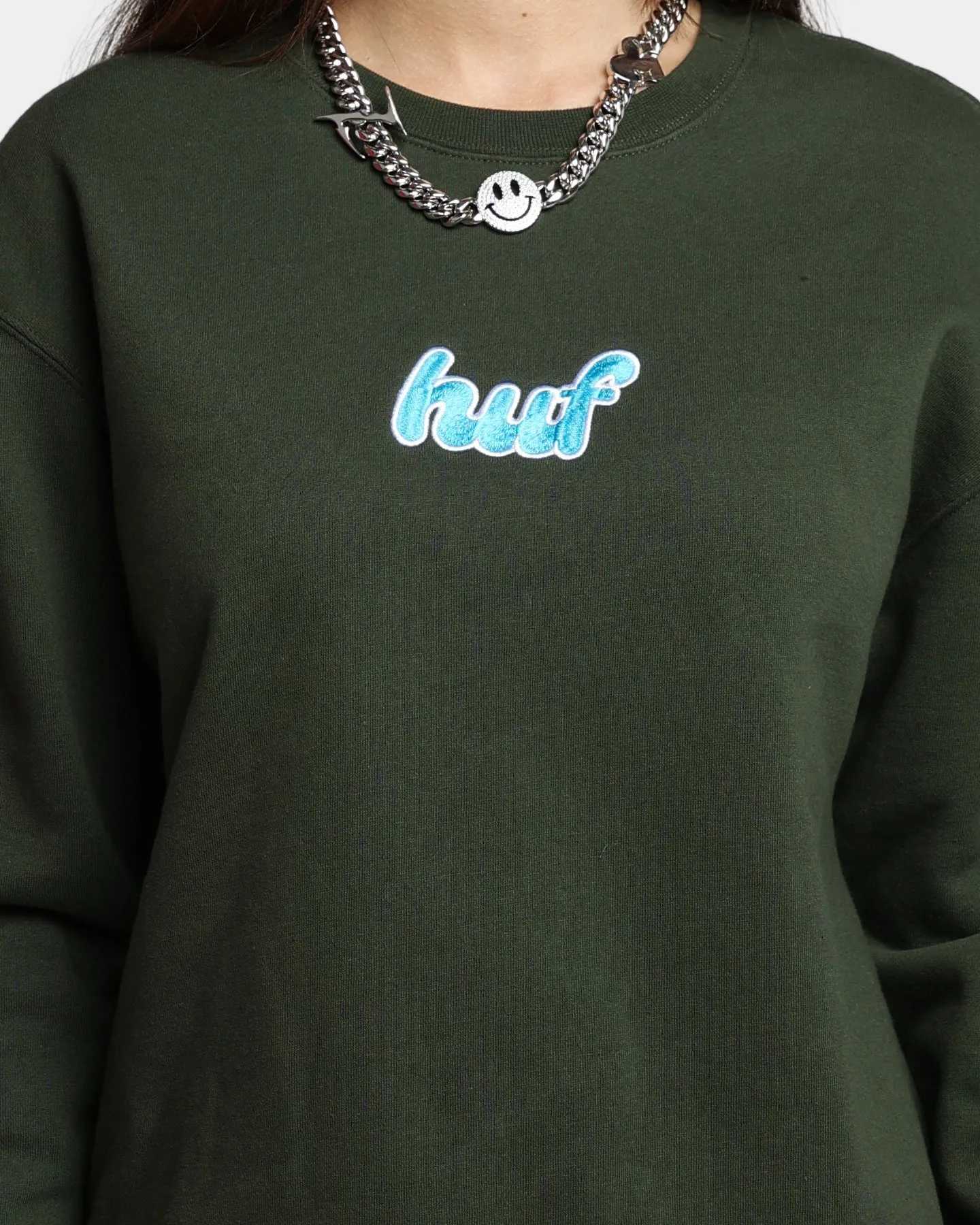 HUF Women's Italicized Crewneck Hunter Green