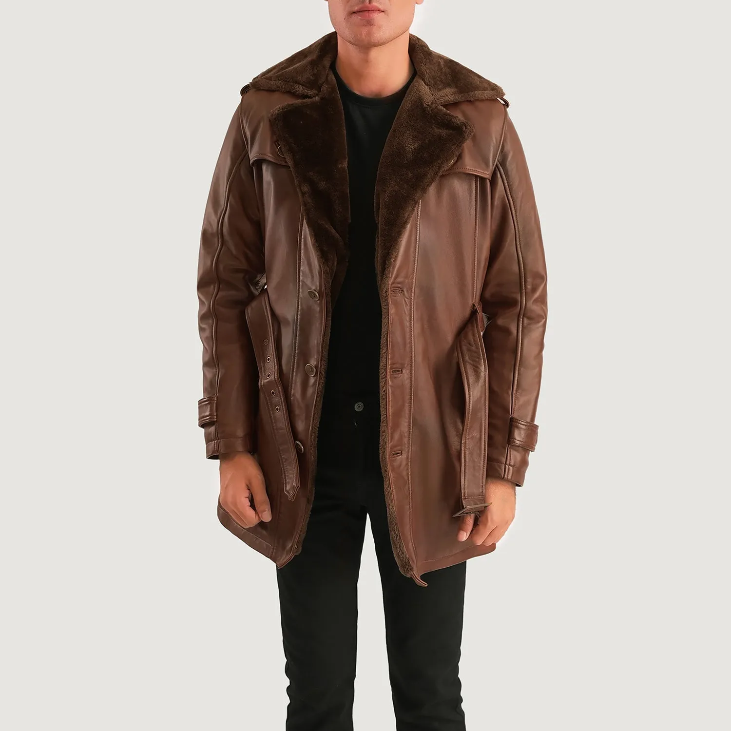 Hunter Distressed Brown Fur Leather Coat