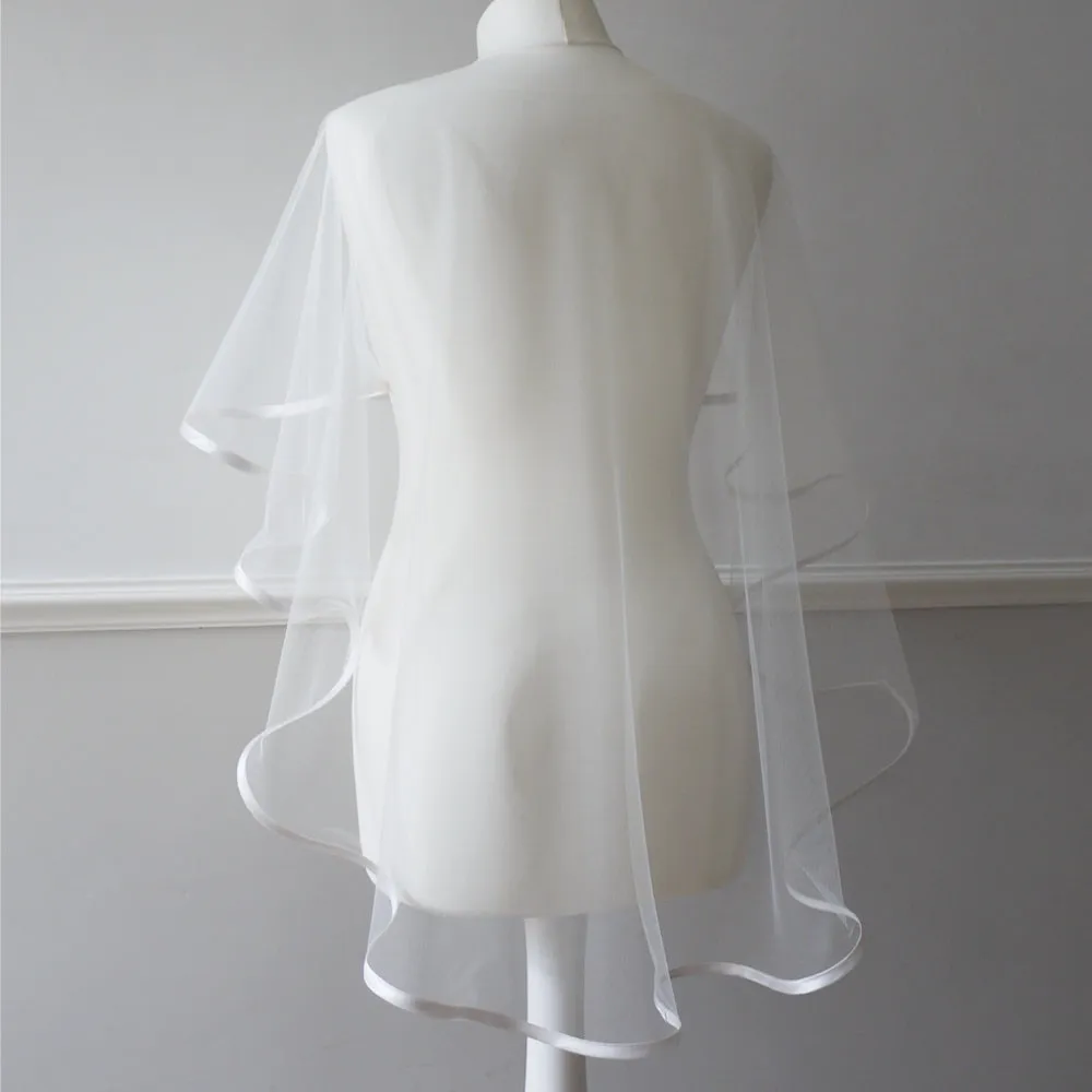 Ivory tulle satin trimmed bridal wedding capelet - CHATHAM LONG