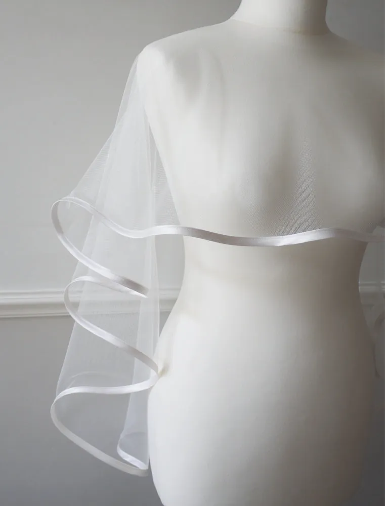 Ivory tulle satin trimmed bridal wedding capelet - CHATHAM LONG