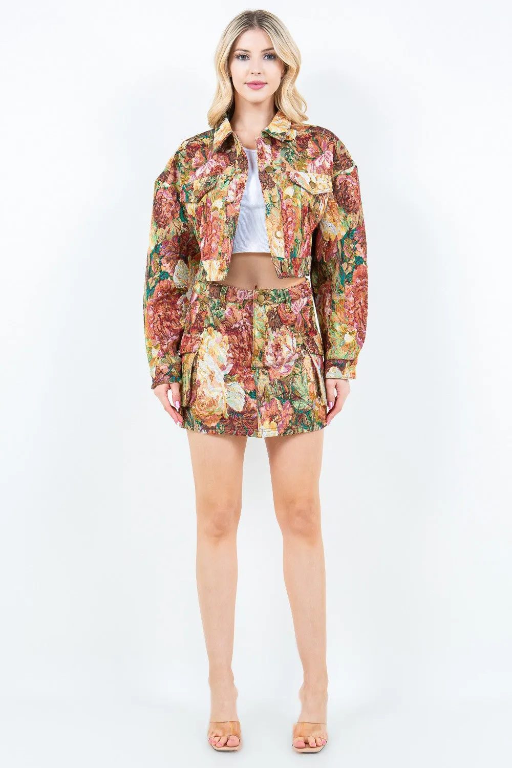 Jacquard Cargo Cropped Jacket