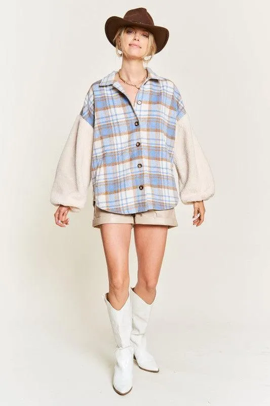 Jade by Jane Plaid Teddy Sleeve Shacket