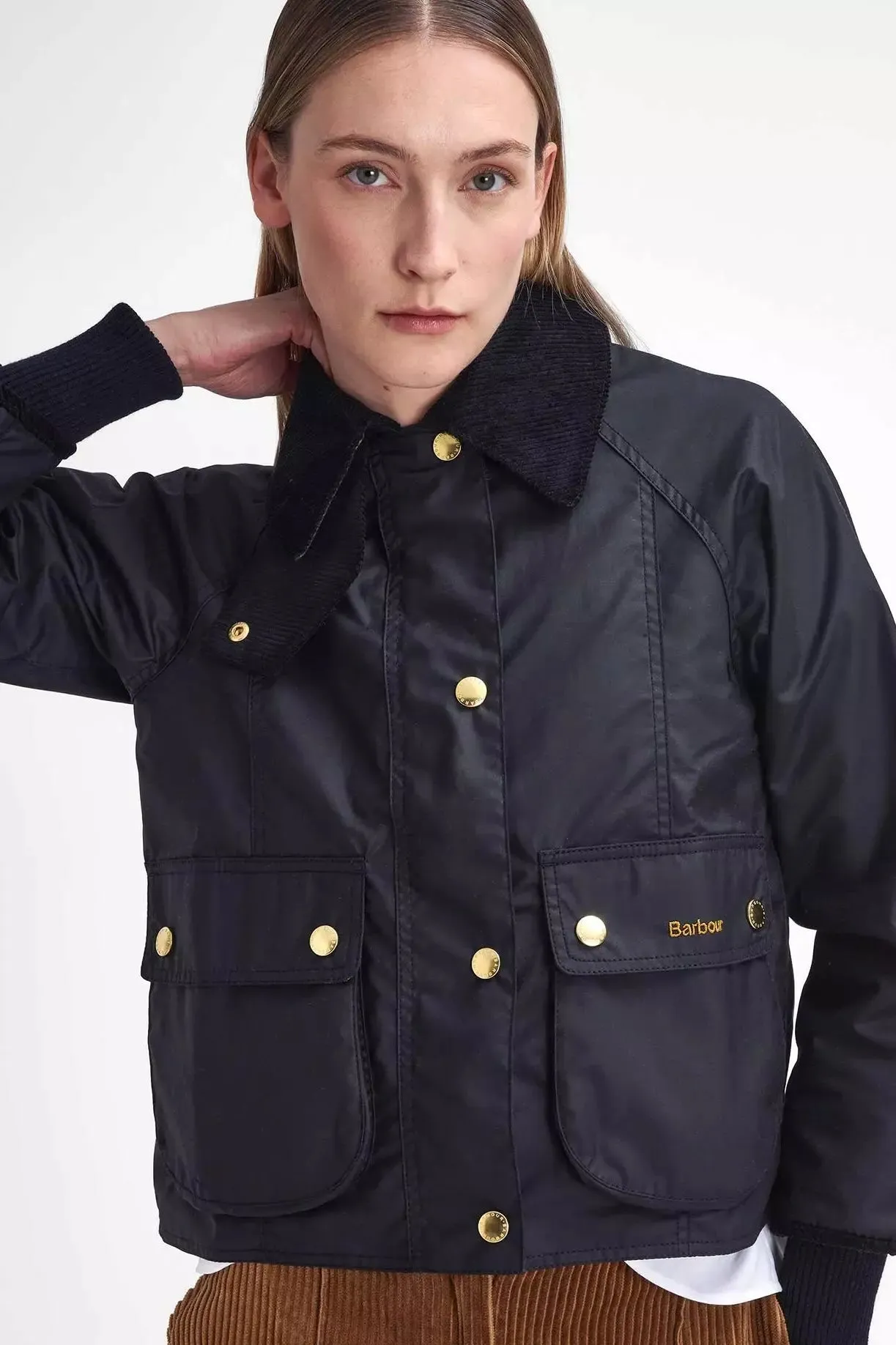 Ladies CROPPED NEW Beadnell Wax Jacket in Black LWX1403BK71