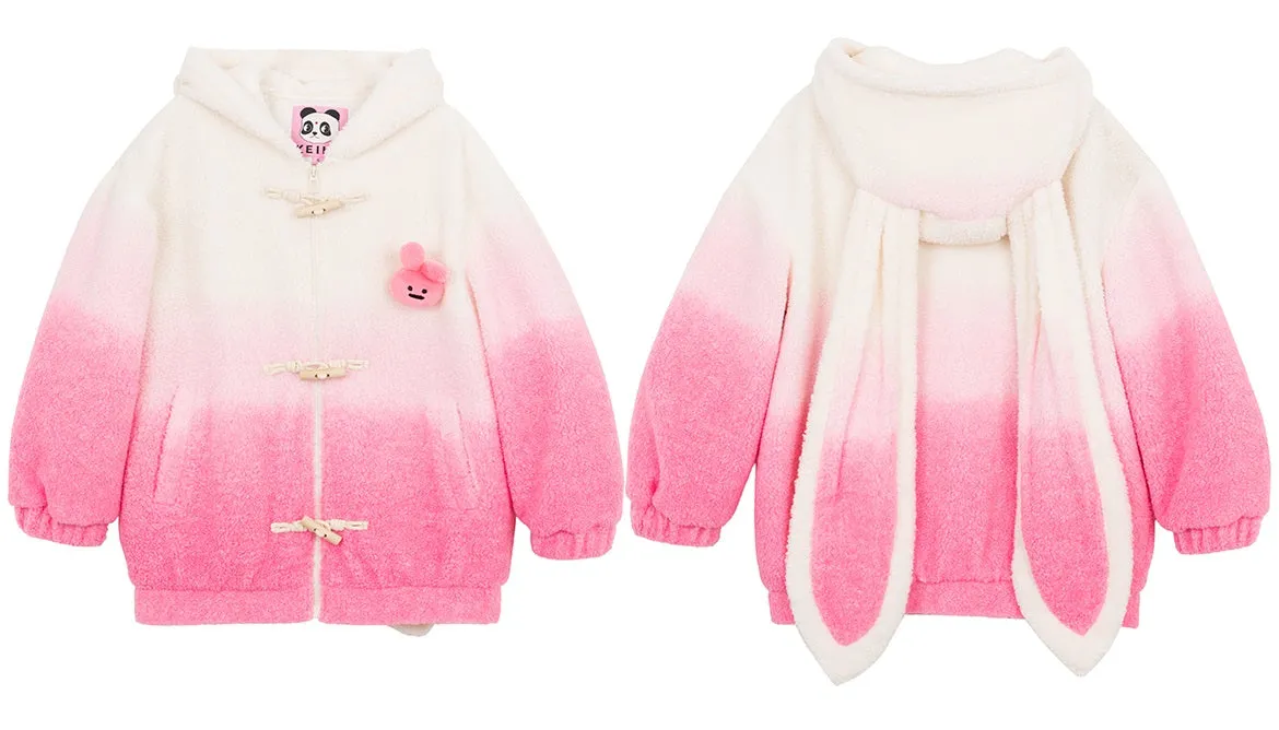 Lamb Gradient Pink White Hooded Jacket Winter Coat