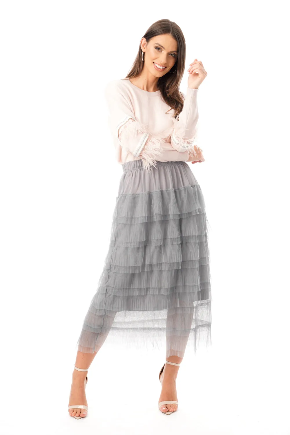 Layered Tulle Mesh Long Skirt