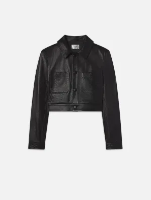 Leather Button Front Jacket -- Black