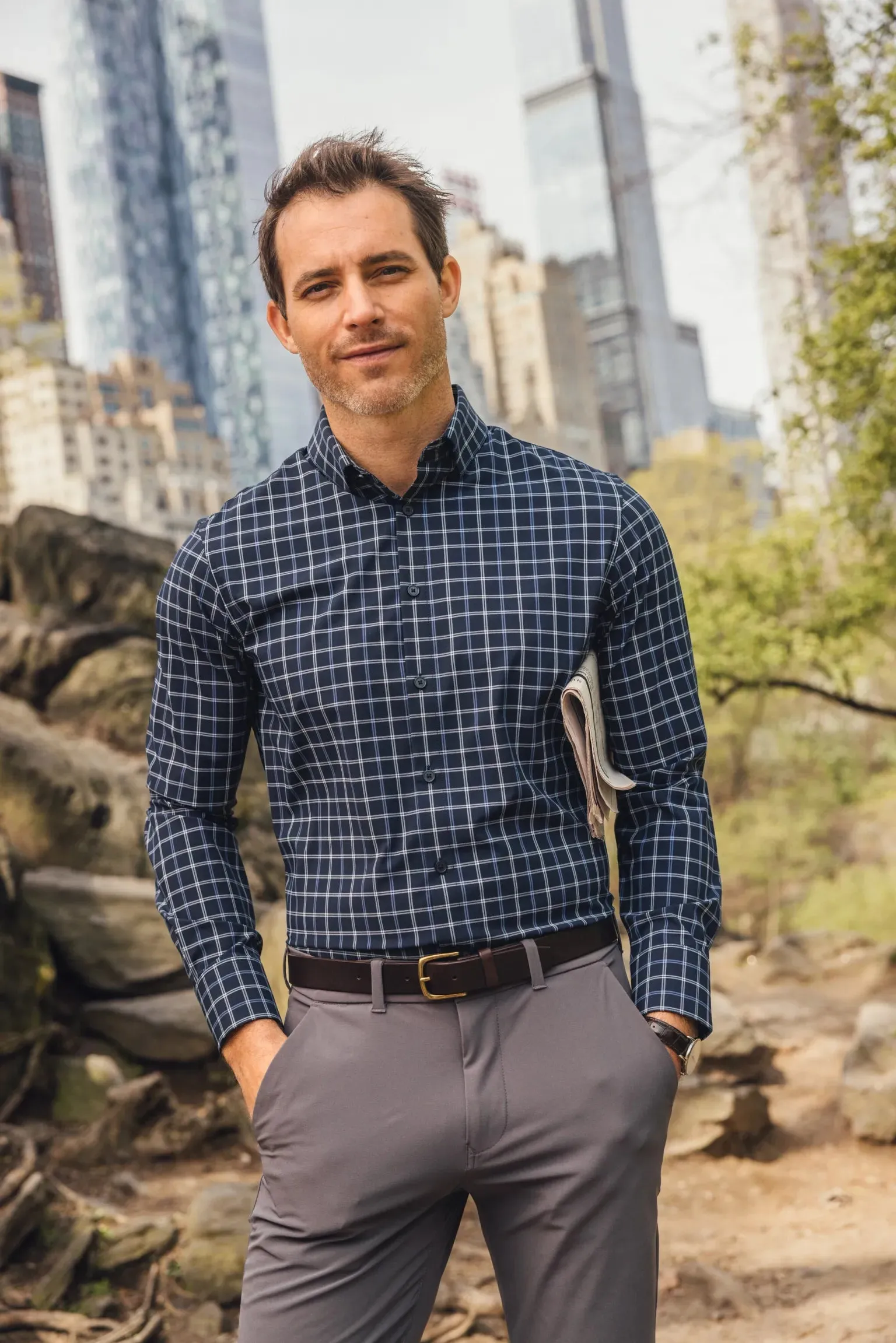 Leeward Dress Shirt in Navy Stewart Plaid by Mizzen Main