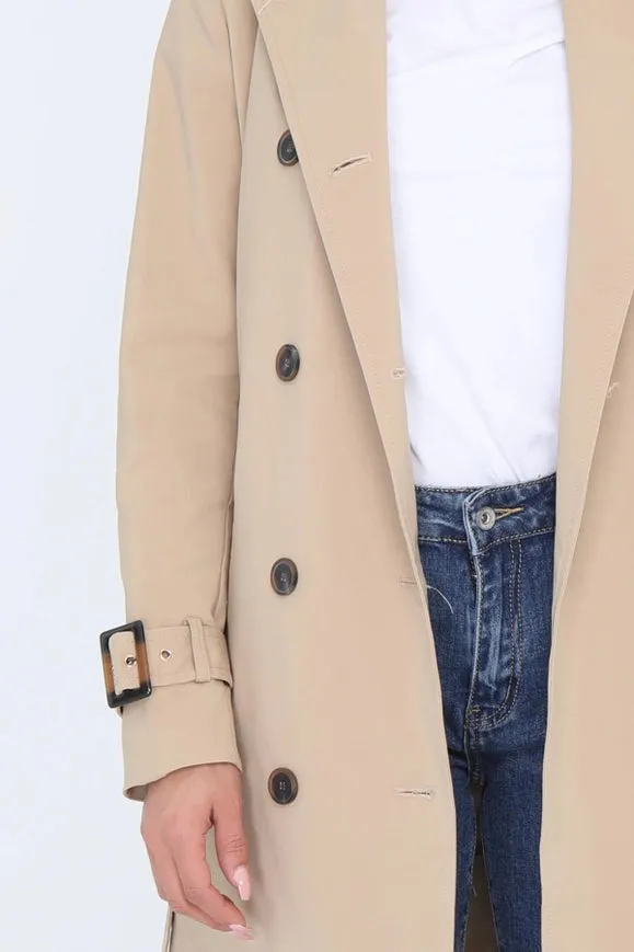 Long Belted Trench Coat Beige