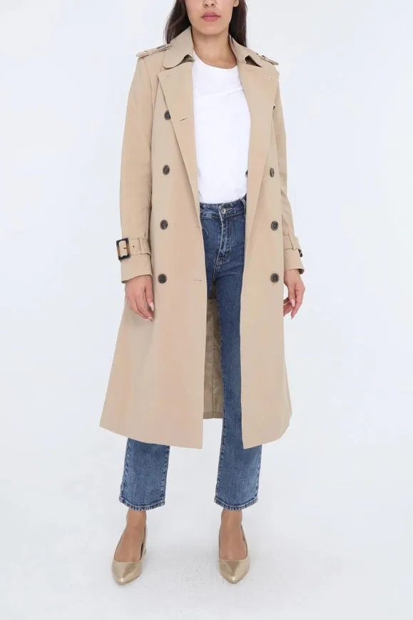 Long Belted Trench Coat Beige