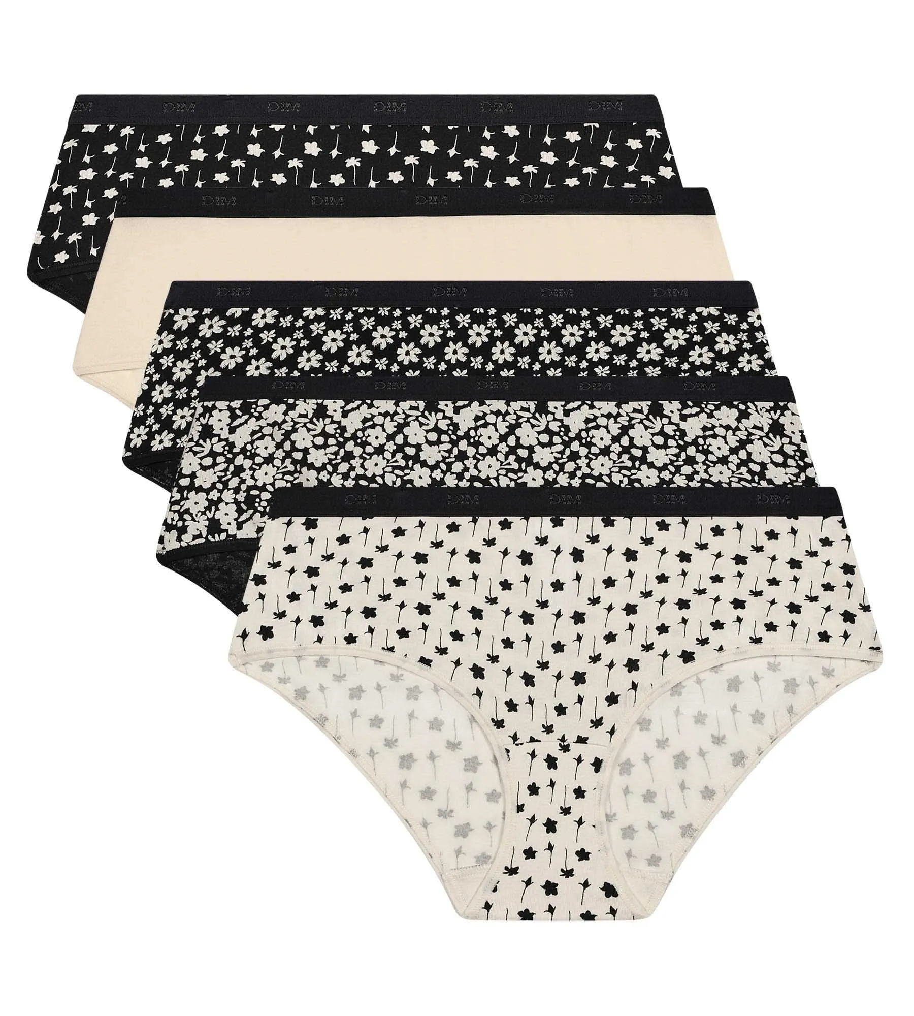 Lot de 5 boxers coton stretch motif floral Blanc et Noir Les Pockets