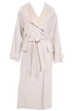 Louis Feraud Vintage Cream Cashmere Blend Coat W Removable Fur Collar