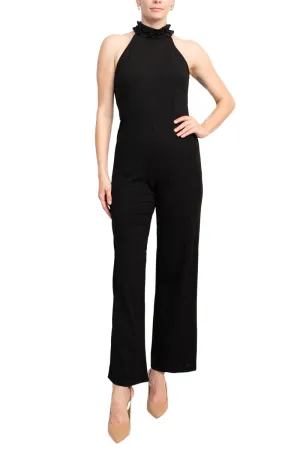 Marina Ruffled Halter Neck Keyhole Back Solid Jumpsuit