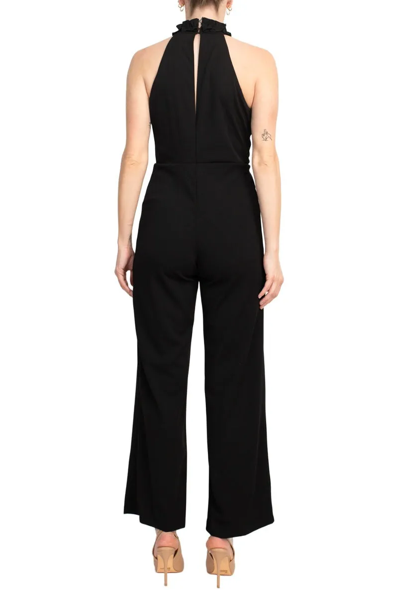 Marina Ruffled Halter Neck Keyhole Back Solid Jumpsuit