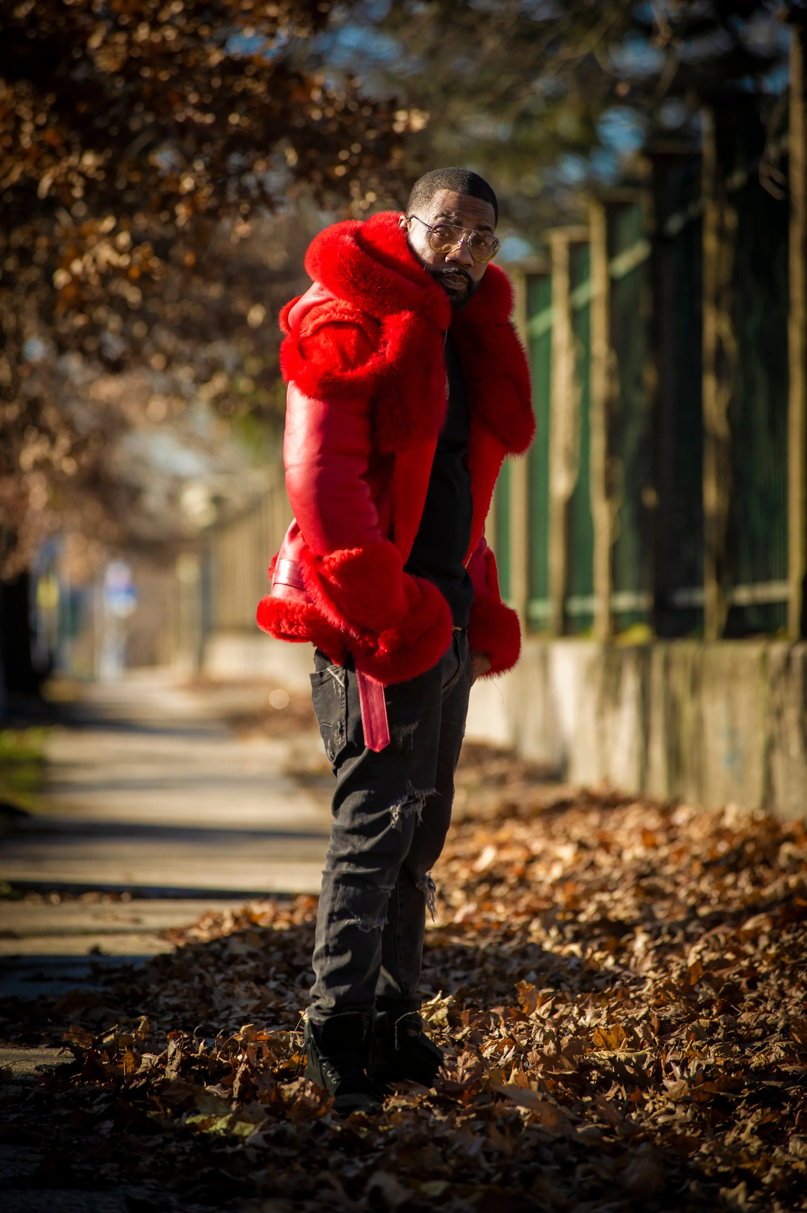 Men's Andre Shearling Biker With Fox [Red]