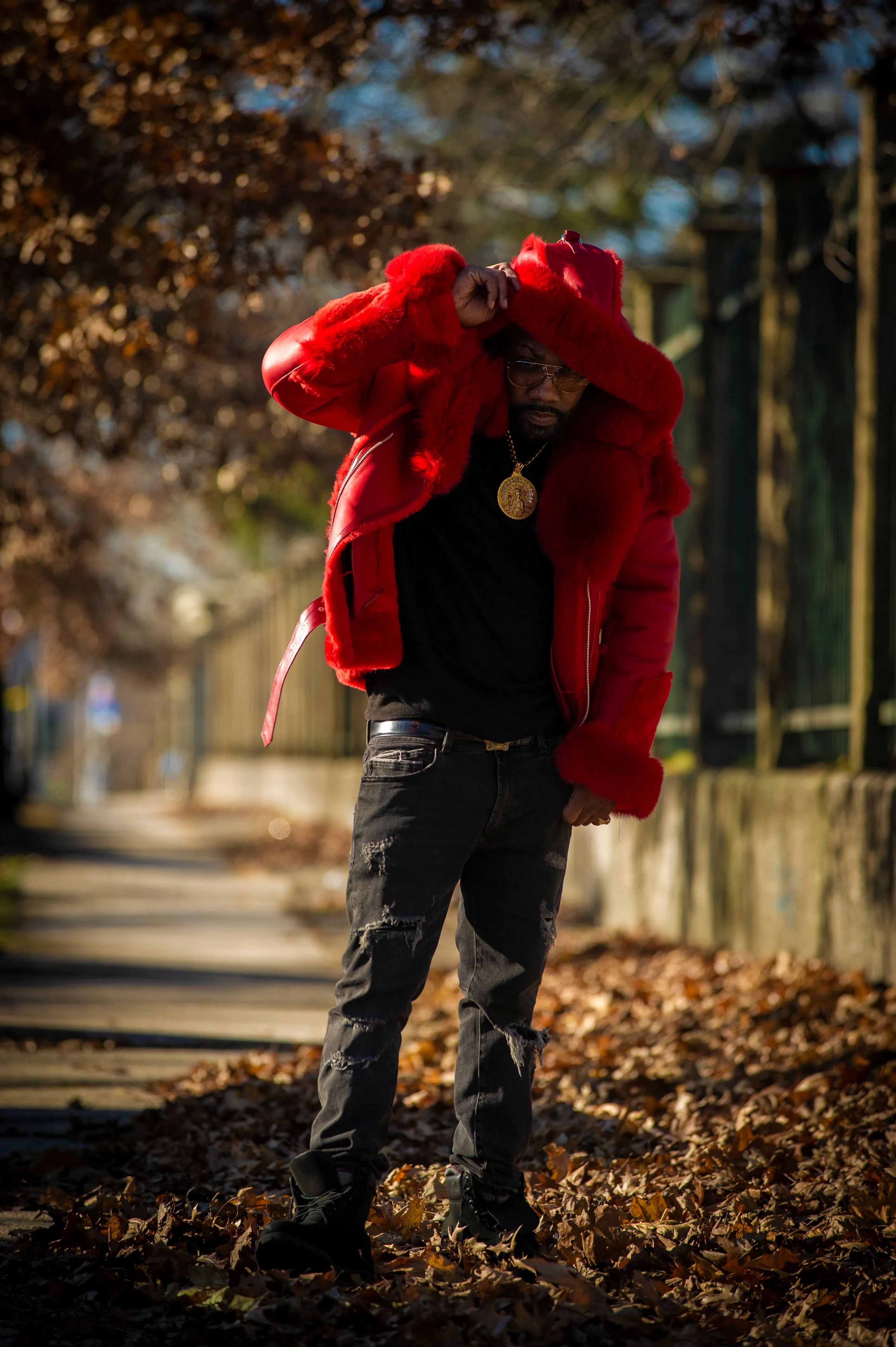 Men's Andre Shearling Biker With Fox [Red]