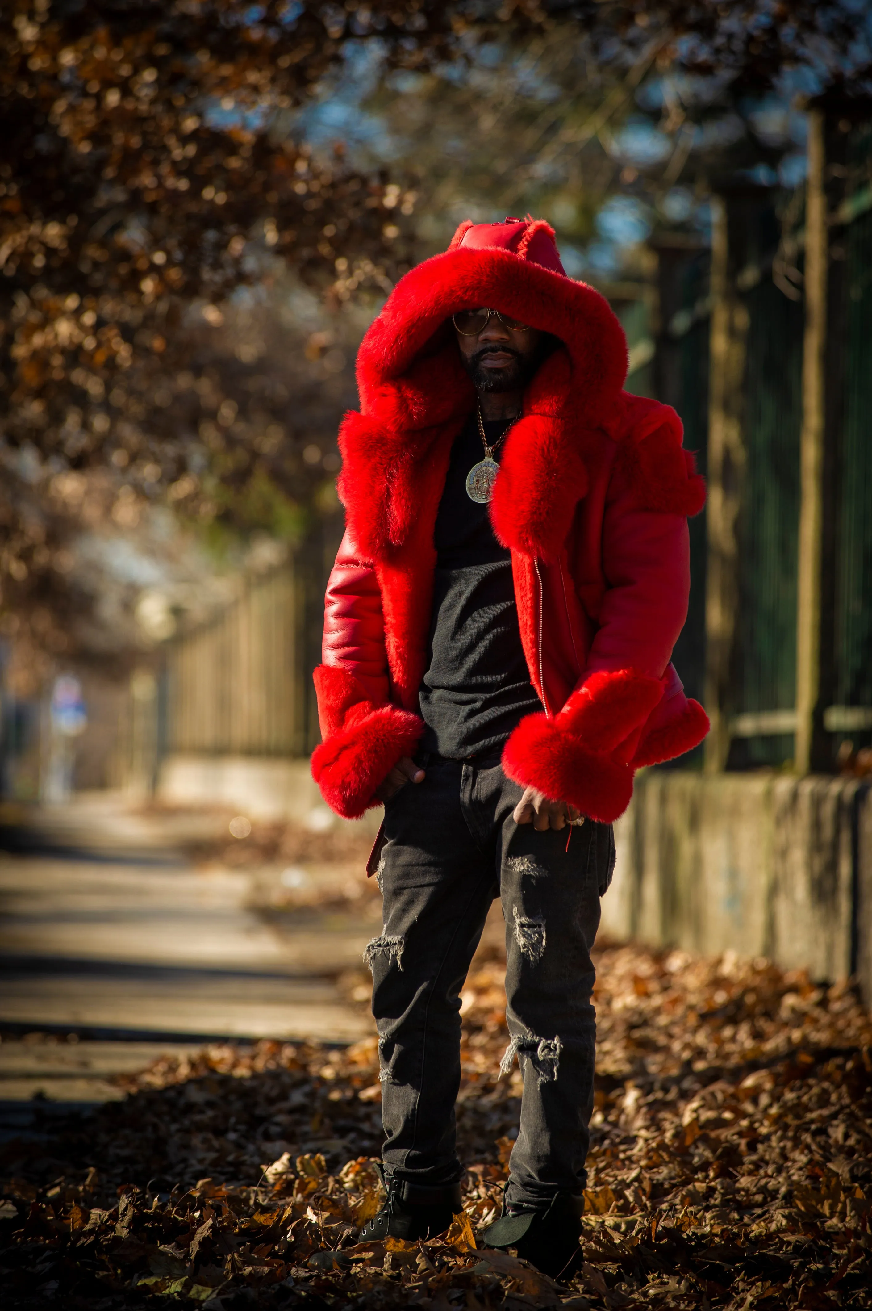 Men's Andre Shearling Biker With Fox [Red]